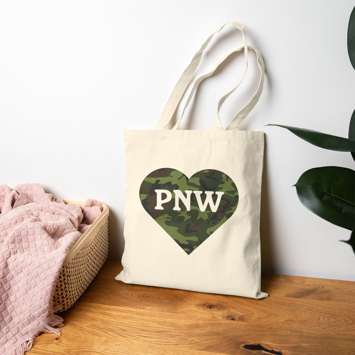 Camouflage PNW Heart Cotton Canvas Tote Bag