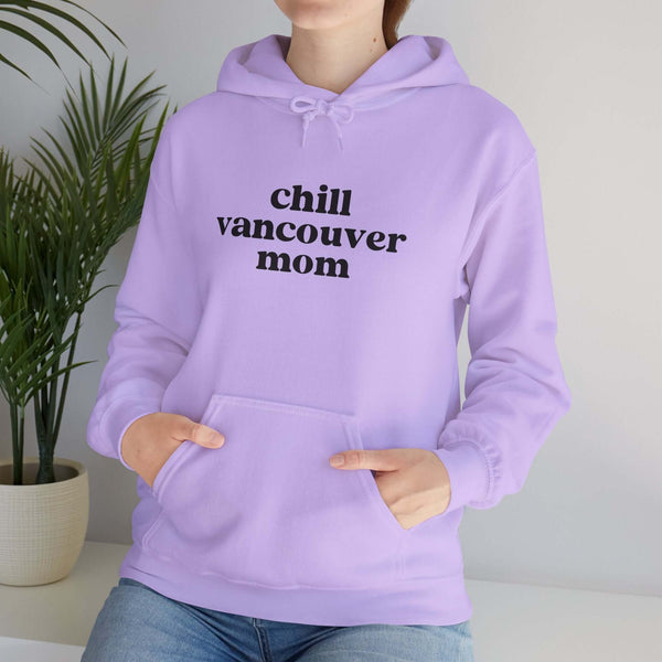 Chill Vancouver Mom hoodie in lavender, perfect for relaxed, stylish comfort in the Pacific Northwest lifestyle.