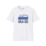 Vincent in a Van Go softstyle t-shirt featuring a VW van design with art-themed graphics.