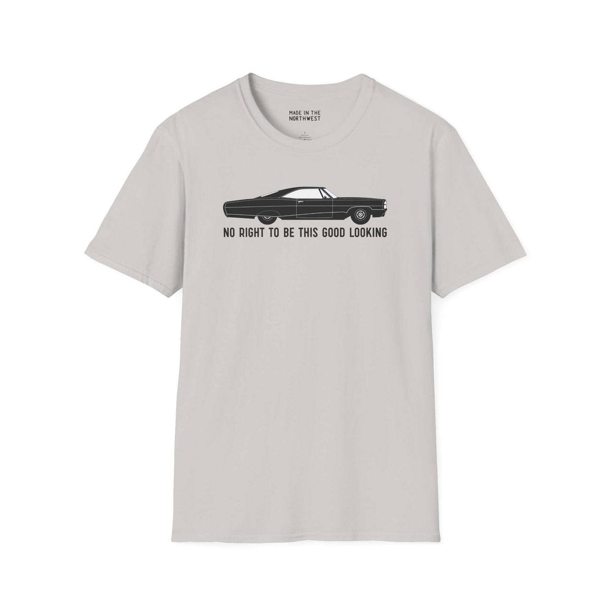 No Right to Be This Good Looking Car Softstyle T-Shirt featuring classic Pontiac design, perfect for car enthusiasts.