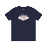 Welcome to Spokavegas Washington Sign Premium Tee featuring a fun design on a dark blue shirt.
