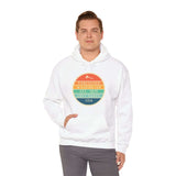 Man wearing Left Coast Heritage Vancouver Edition Hoodie with circular logo, celebrating Pacific Northwest pride in classic style.