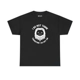 Black athletic tee featuring Bigfoot and the phrase 'I Do Not Think Therefore I Do Not Am' for cryptid lovers.