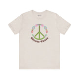 Choose Peace Premium Soft Tee featuring a green peace sign and vibrant flowers, promoting positivity and good vibes.