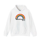 Retro rainbow Washington Pride hoodie celebrating diversity and love in a stylish, cozy design.