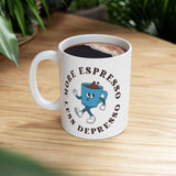 More Espresso Less Depresso Mug with playful graphic, perfect for coffee lovers and morning motivation.