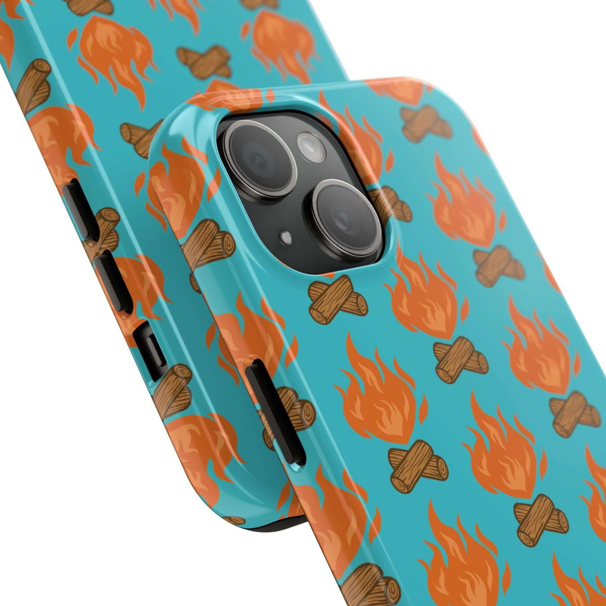 Fireside Vibes tough phone case with campfire design in vibrant colors, evoking outdoor adventures.