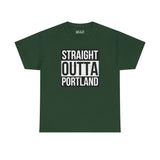 Green athletic tee featuring 'Straight Outta Portland' graphic design for local pride and streetwear style.