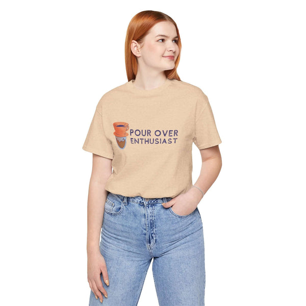 Unisex Pour Over Enthusiast Premium Soft Tee in light color with pour-over coffee graphic, ideal for coffee lovers.