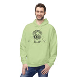 I spy Bigfoot hoodie featuring an explorer in a vintage style illustration wearing binoculars.