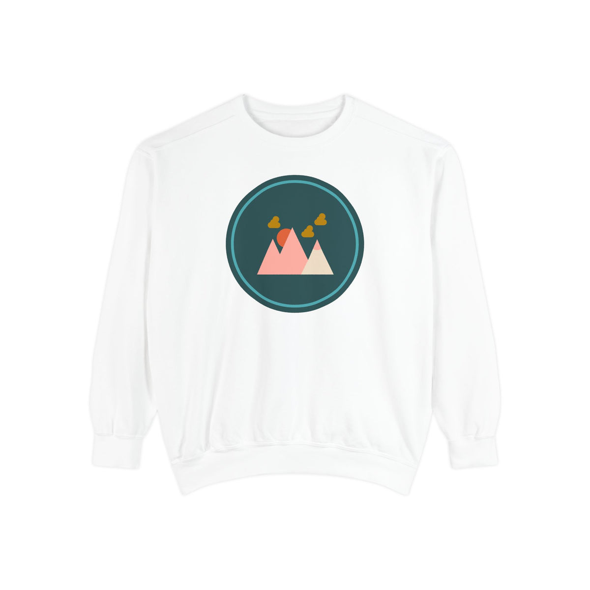 Minimalist Forest in a Northwest Style Garment Dyed Relaxed Sweatshirt featuring a mountain design.