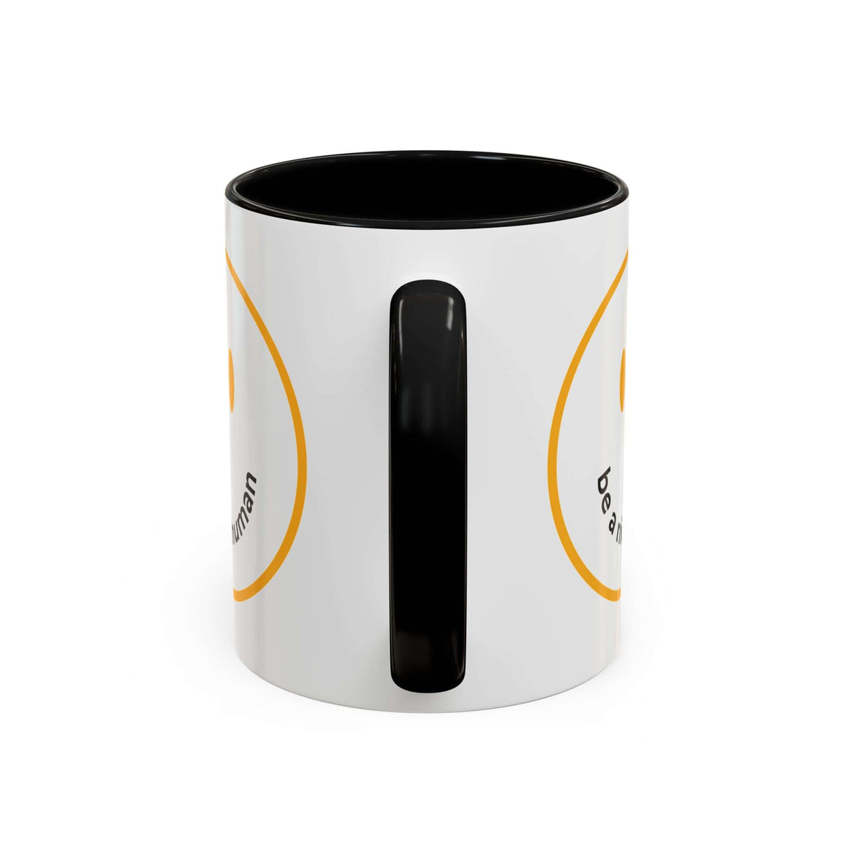 Be a Nice Human Mug featuring a hand-drawn smile and glossy finish, perfect for daily use.