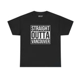 Black athletic tee featuring 'Straight Outta Vancouver' bold text design, perfect for local pride and streetwear style.