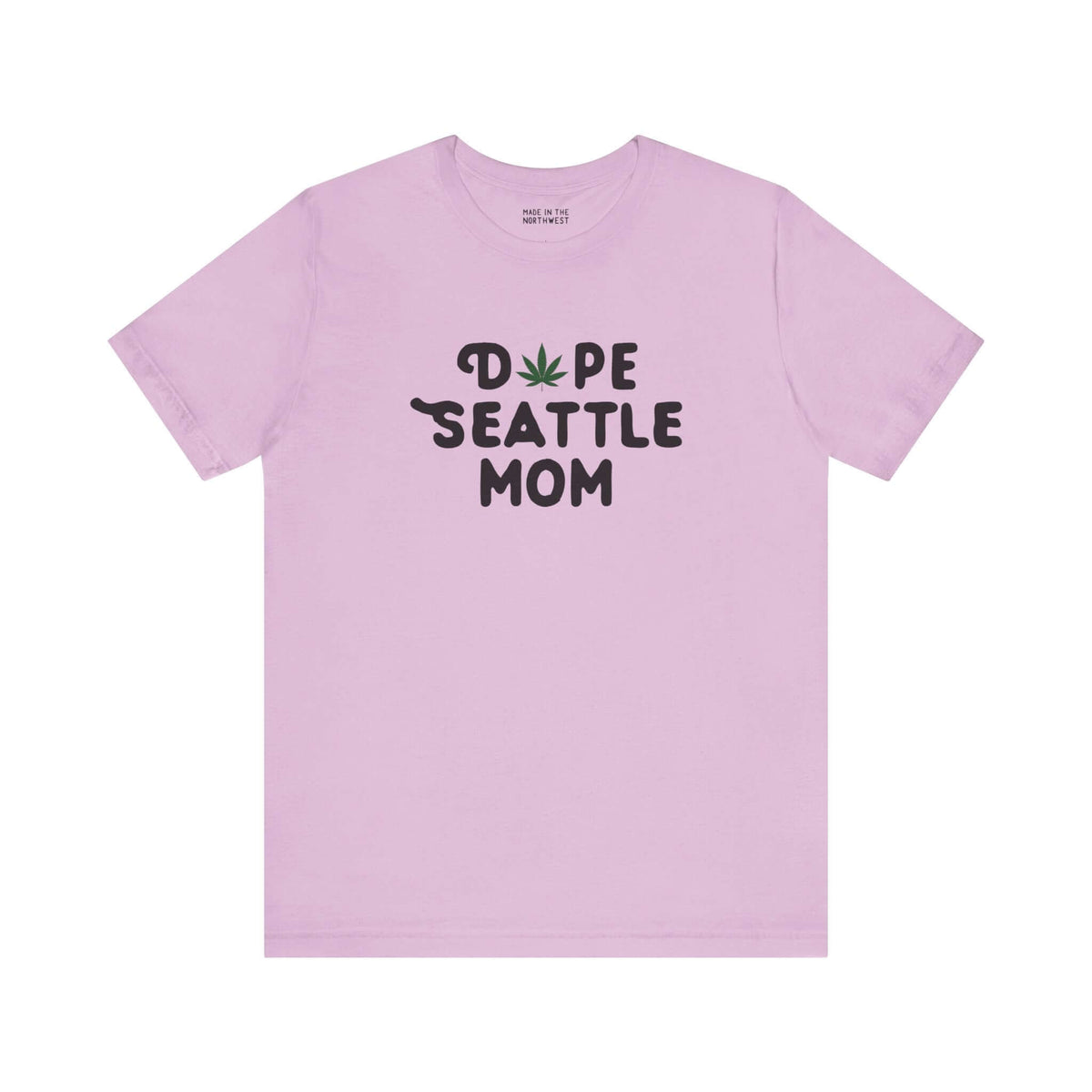 Dope Seattle Mom premium soft tee in light pink with playful marijuana leaf design.