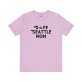 Dope Seattle Mom premium soft tee in light pink with playful marijuana leaf design.