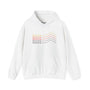 Seattle Minimalist Mountain hoodie in white featuring stylish stacked mountain design and 'Seattle' text.