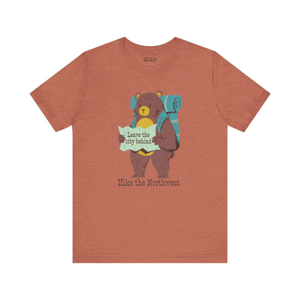 Bear's Big Northwest Adventure tee with hiking bear holding map, perfect for outdoor-loving kids.