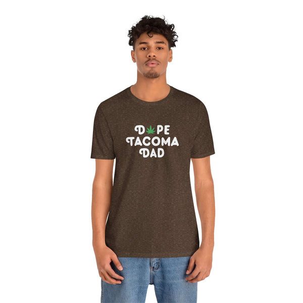 Dope Tacoma Dad soft tee with playful marijuana leaf in the design, perfect for cool dads in Washington.