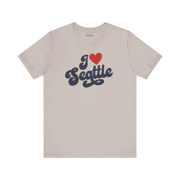 I love Seattle t shirt with a cursive design on a light background, showcasing hometown pride for Seattle.