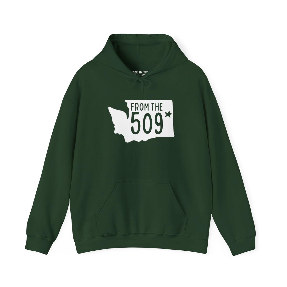 From the 509 Spokane cozy hoodie featuring Washington state silhouette and bold text for local pride.