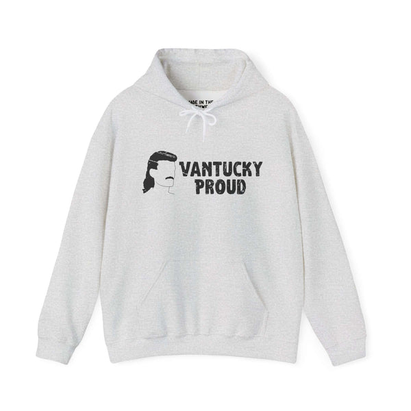 Gray Vantucky Proud hoodie with Billy Ray graphic, showcasing bold personality and carefree spirit. Perfect for energetic individuals.