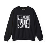 Black sweatshirt with 'Straight Outta Seattle' design, perfect for showcasing local pride and streetwear style.