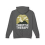 Throttle Therapy Motocross Lightweight Hoodie with dirt bikers graphic and mountain backdrop.