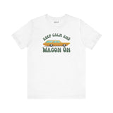 Keep Calm and Wagon On premium soft tee with '68 Chevelle wagon graphic in a fresh white color.