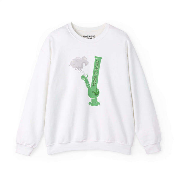 Toke It Easy sweatshirt with a green bong graphic and marijuana leaf, capturing PNW cannabis culture.