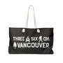 Three Six Oh Roots Vancouver Weekender Bag featuring axe, sasquatch, and tree design for adventures.