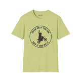 Sasquatch motocross t-shirt featuring 'Catch Me If You Can' design in light green color.