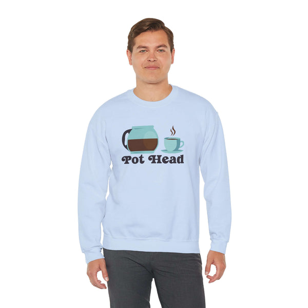 pothead sweatshirt Coffee Pot Head Sweatshirt – Caffeine Lover Pullover 5XL / Light Blue