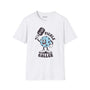 White tee featuring a playful pickleball character with the caption "pickle baller" for casual sporty wear.