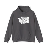 From the 509 Spokane hoodie showcasing Washington state silhouette with star, perfect for local pride.