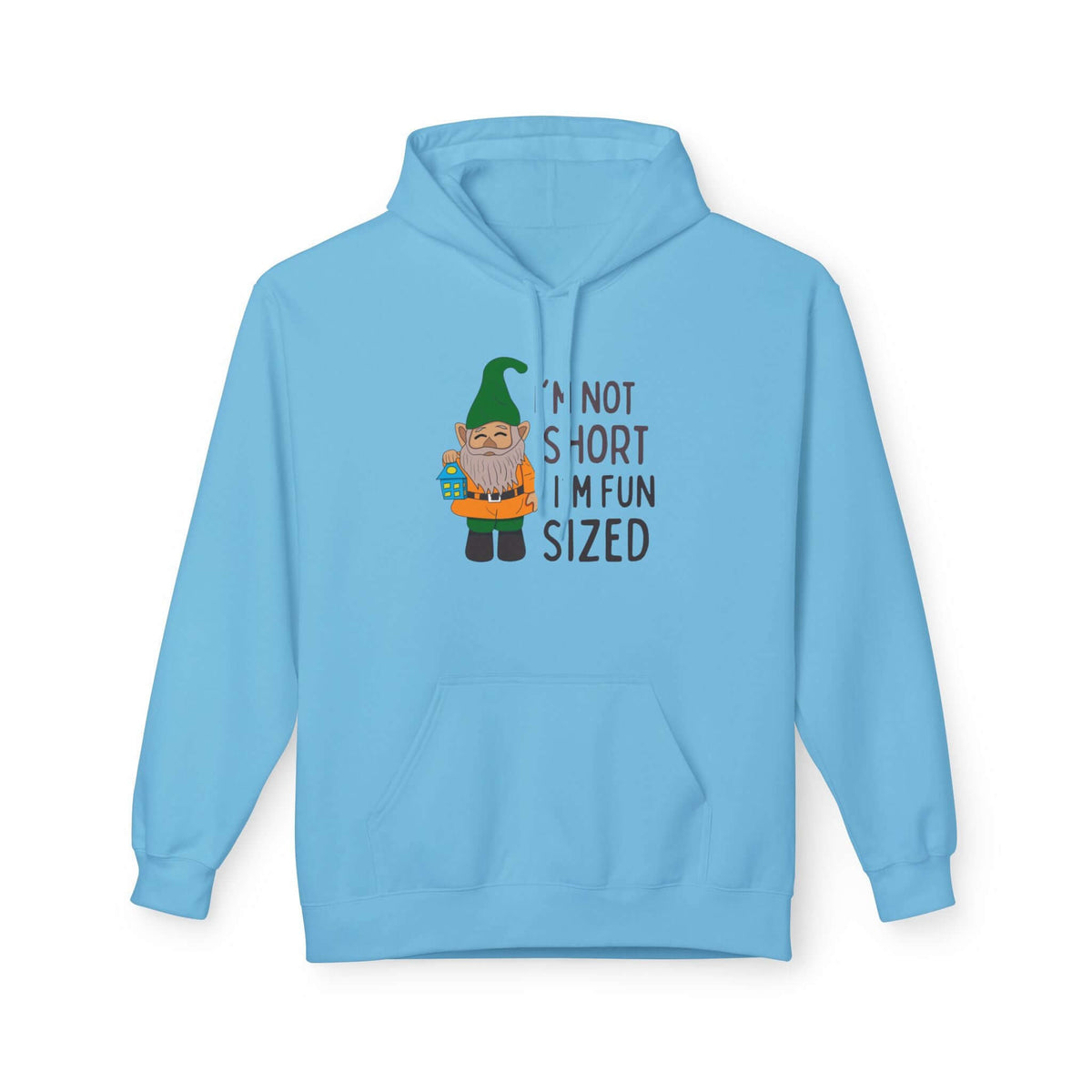 I'm Not Short I'm Fun Sized Hoodie with a cute gnome design in light blue, perfect for cozy wear.