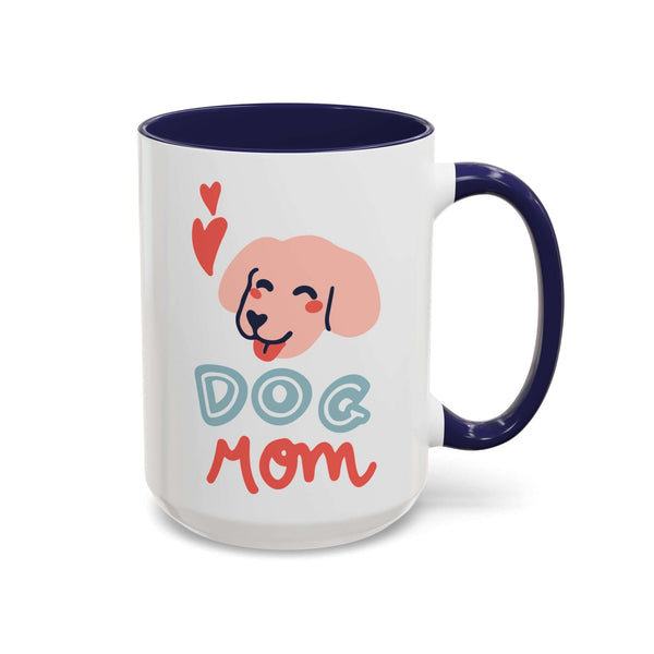Cheerful Dog Mom Mug with hand-drawn pup design and blue interior, perfect for coffee or tea lovers.