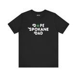 Dope Spokane Dad premium soft tee with a playful marijuana leaf replacing the 'O' in Dope, perfect for cool dads.