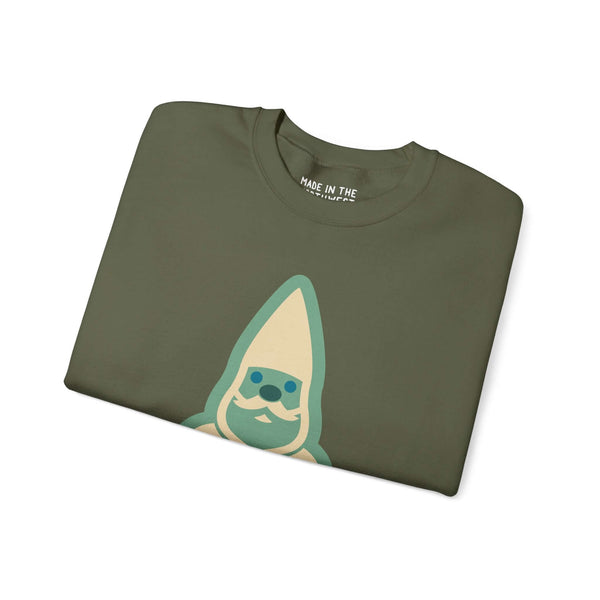 NW Is My Gnome sweatshirt in olive green featuring a playful gnome design, perfect for cozy Northwest vibes.