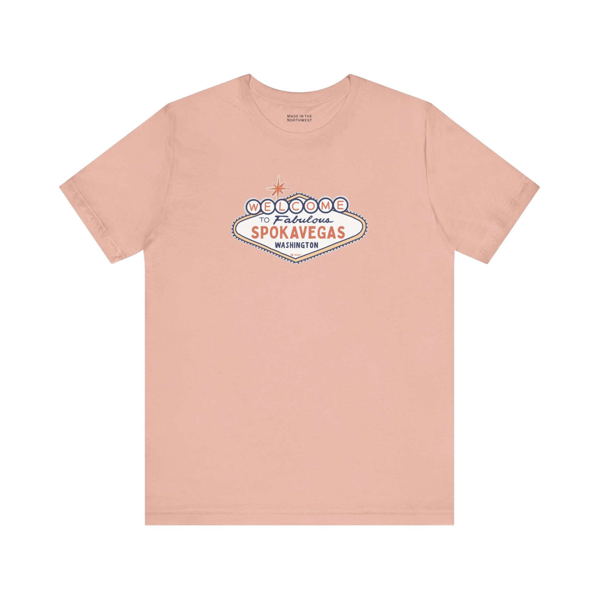 Welcome to Spokavegas Washington Sign Premium Tee in soft peach color with fun graphic design.