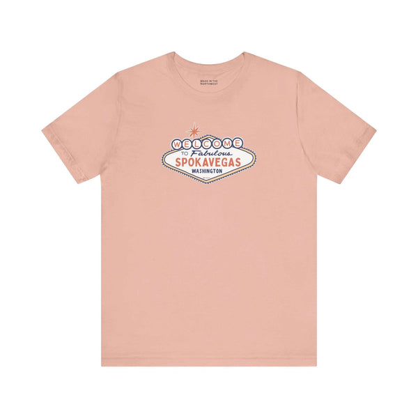 Welcome to Spokavegas Washington Sign Premium Tee in soft peach color with fun graphic design.