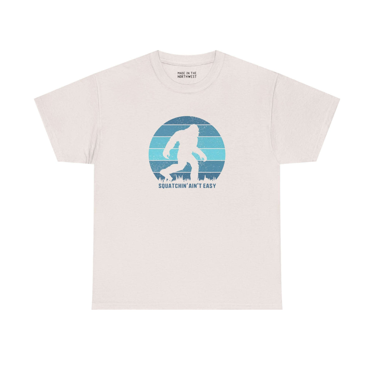 Squatchin' Ain't Easy tee shirt featuring Bigfoot graphic and unisex fit, perfect for cryptid enthusiasts.