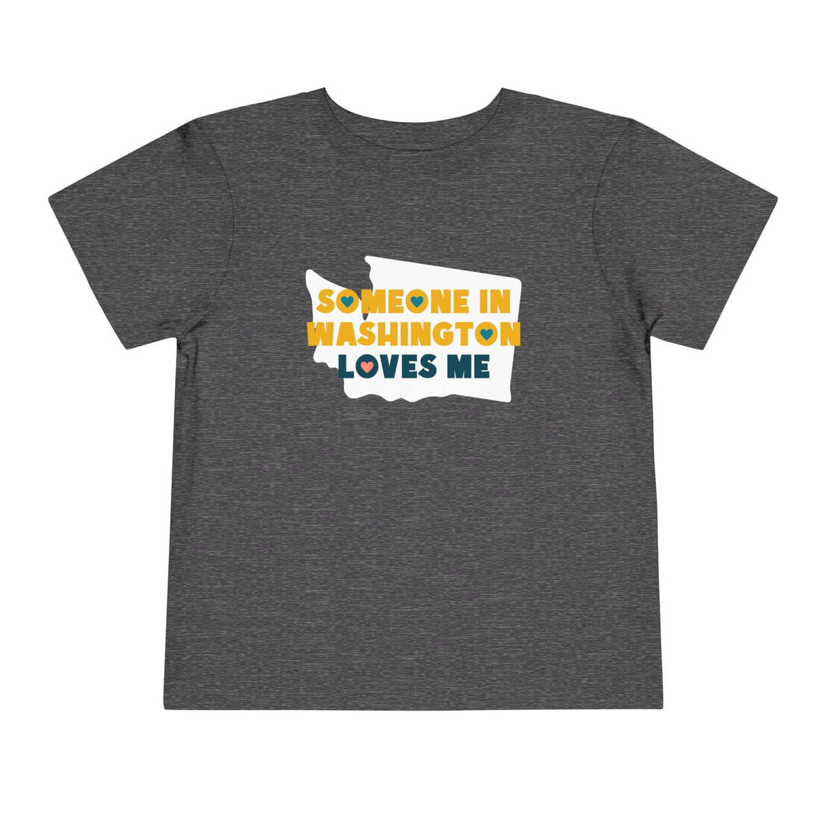 Someone in Washington Loves Me Premium Soft Toddler Tee in dark gray featuring a playful design.