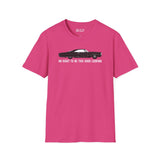 Pink t-shirt featuring the phrase 'No Right to Be This Good Looking' with a graphic of a 1965 Pontiac Bonneville Coupe.