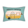 Happy Camper pillow featuring a vintage camper design, perfect for adding cozy adventure vibes to any space.