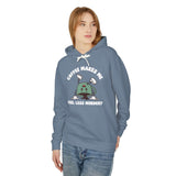 Coffee Makes Me Feel Less Murdery Hoodie featuring a coffee pot character in humorous design.