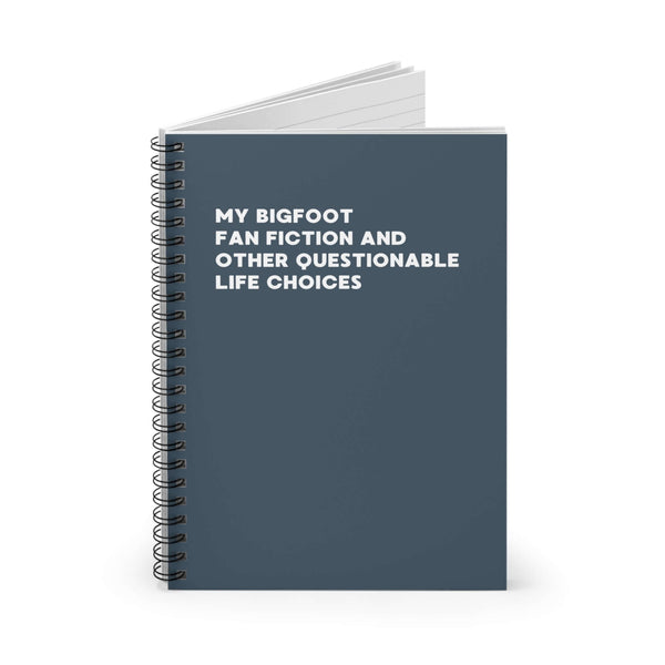 My Bigfoot fan fiction spiral notebook, perfect for creative writing and quirky ideas, 6" x 8", 118 lined pages.