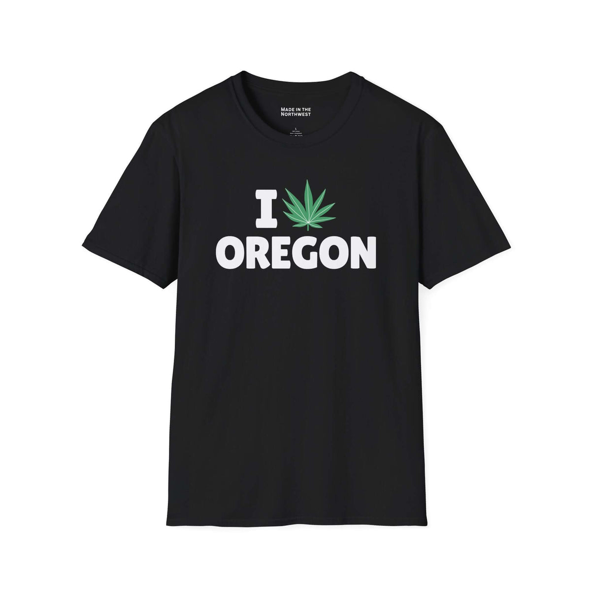I Marijuana Oregon T Shirt with a bold graphic and marijuana leaf, perfect for casual wear.
