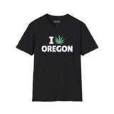 I Marijuana Oregon T Shirt with a bold graphic and marijuana leaf, perfect for casual wear.