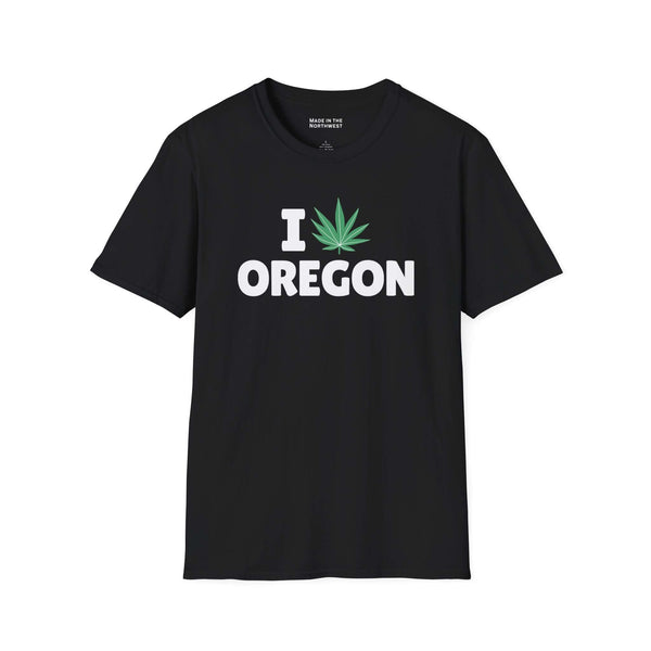 I Marijuana Oregon T Shirt with a bold graphic and marijuana leaf, perfect for casual wear.