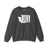 From the 253 Tacoma cozy sweatshirt featuring Washington state silhouette and star marking Tacoma.